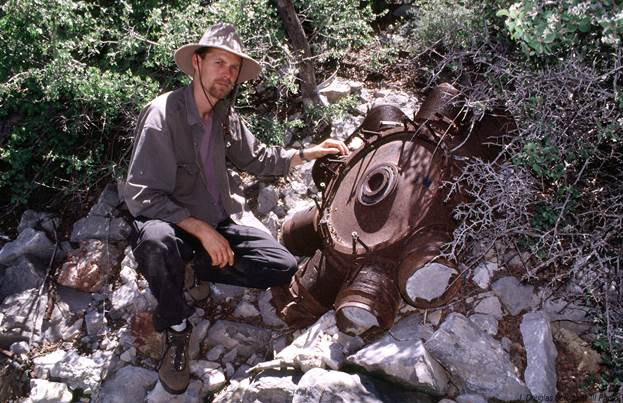 Doug Scroggins at Carole Lombard crash site on Mount Potosi.